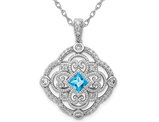 2/5 Carat (ctw) Blue Topaz Pendant Necklace in 14K White Gold with Diamonds and Chain
